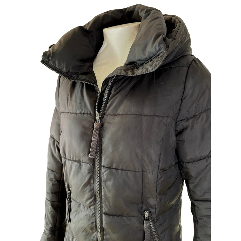 H&M L.O.G.G. Women Black Quilted Hooded Puffer Coat Jacket Size 2 0420102 4 - Picture 2 of 6